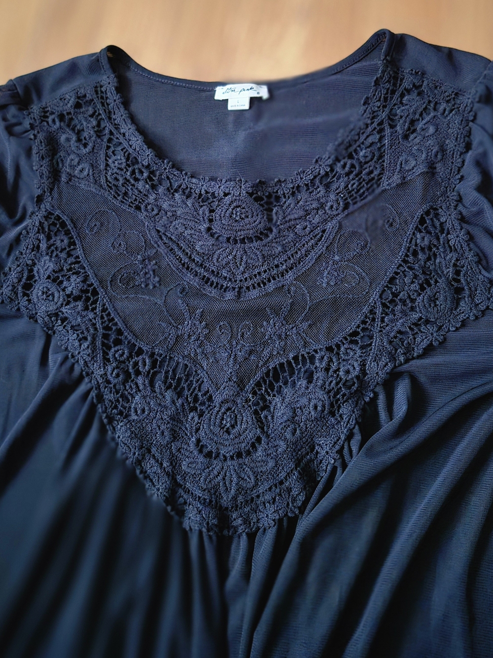 Ultra Pink Boho Whimsigoth Black Lace-Inset Sheer Tunic Large - Picture 5 of 9